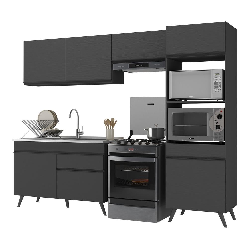 Armário de Cozinha Compacta 252cm Veneza Multimóveis V3693 Preto