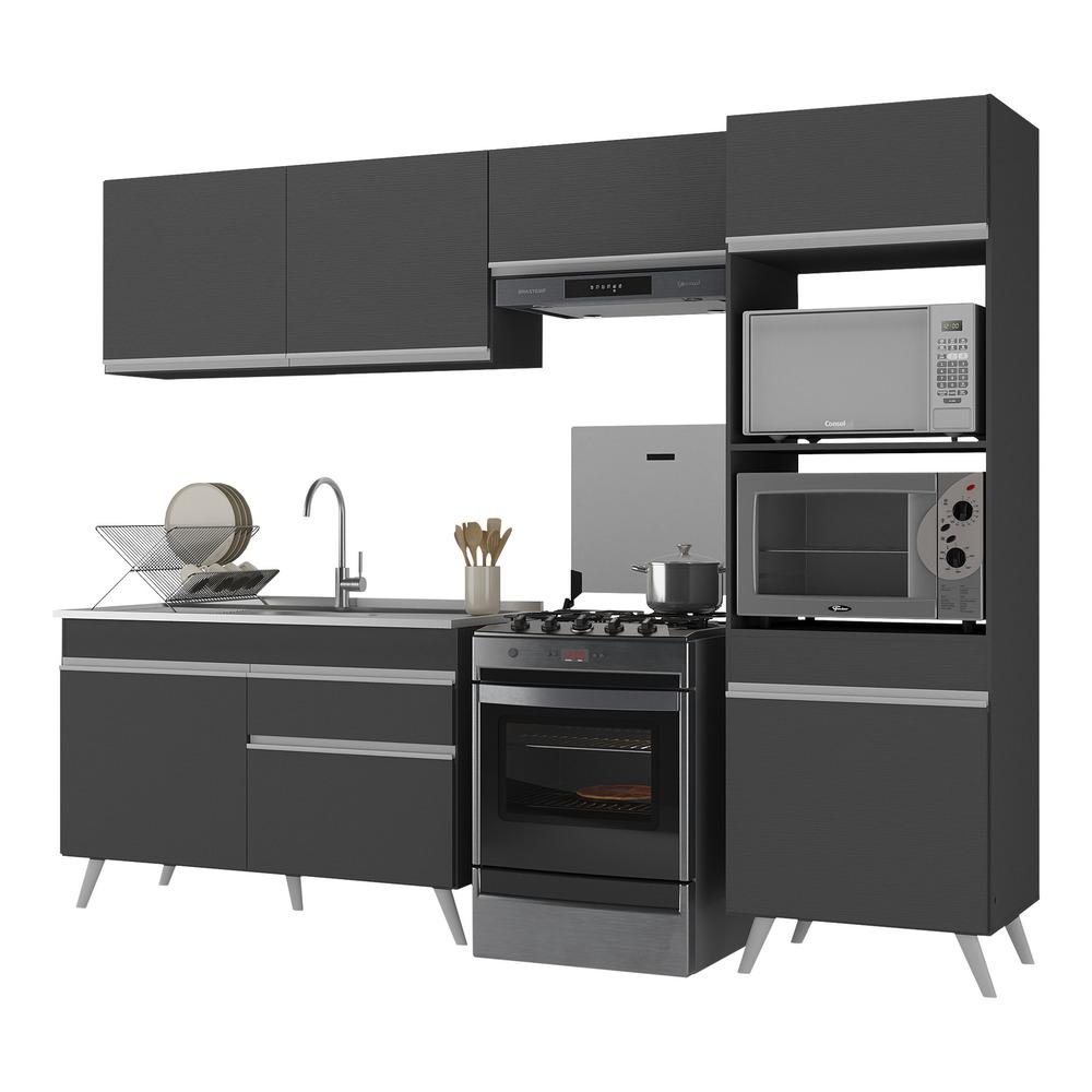 Armário de Cozinha Compacta 252cm Veneza Multimóveis V3693 Preto/Branco