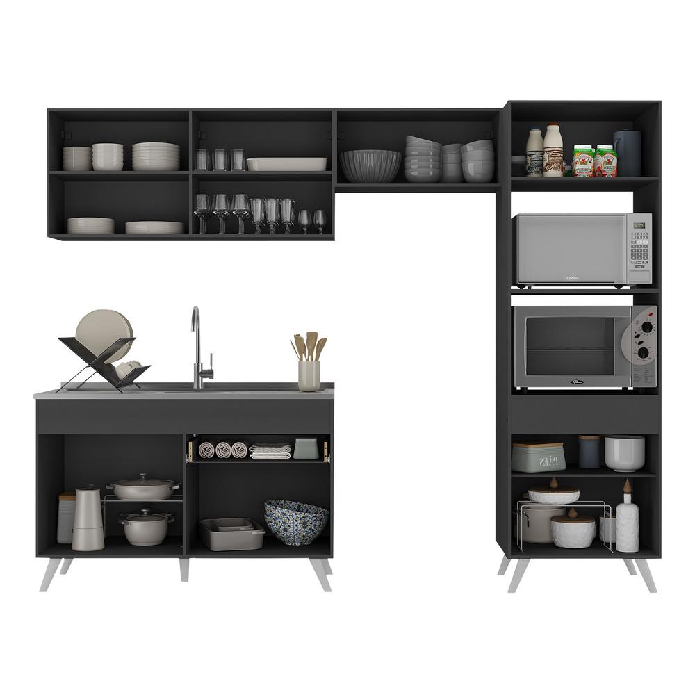Armário de Cozinha Compacta 252cm Veneza Multimóveis V3693 Preto/Branco