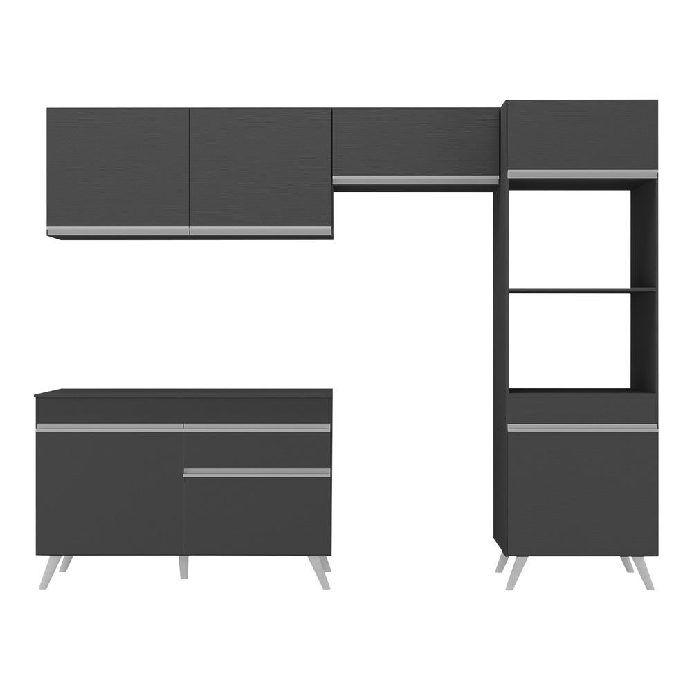 Armário de Cozinha Compacta 252cm Veneza Multimóveis V3693 Preto/Branco