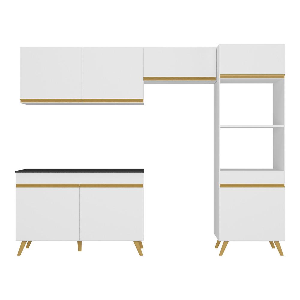 Armário de Cozinha Compacta 252cm Veneza Multimóveis V3749 Branco/Dourado