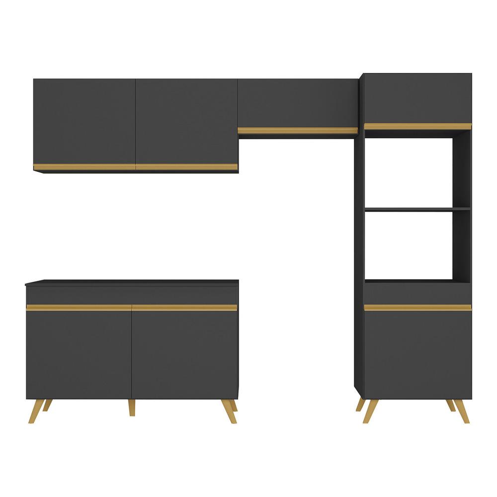 Armário de Cozinha Compacta 252cm Veneza Multimóveis V3749 Preto/Dourado