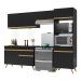 Armário de Cozinha Compacta 252cm com Leds Veneza Up Multimóveis V2018 Preto/Dourado
