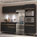 Armário de Cozinha Compacta 252cm com Leds Veneza Up Multimóveis V2018 Preto/Dourado