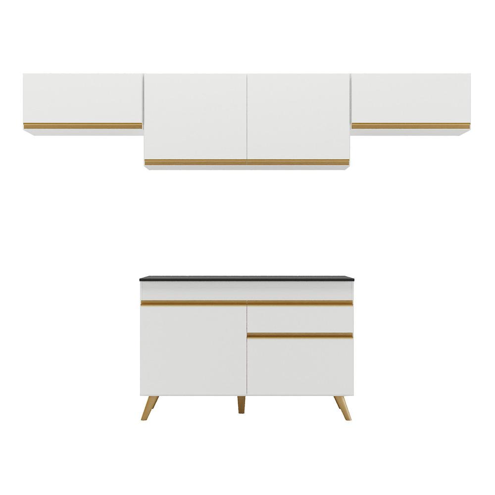 Armário de Cozinha Compacta 260cm Veneza Multimóveis V3697 Branco/Dourado