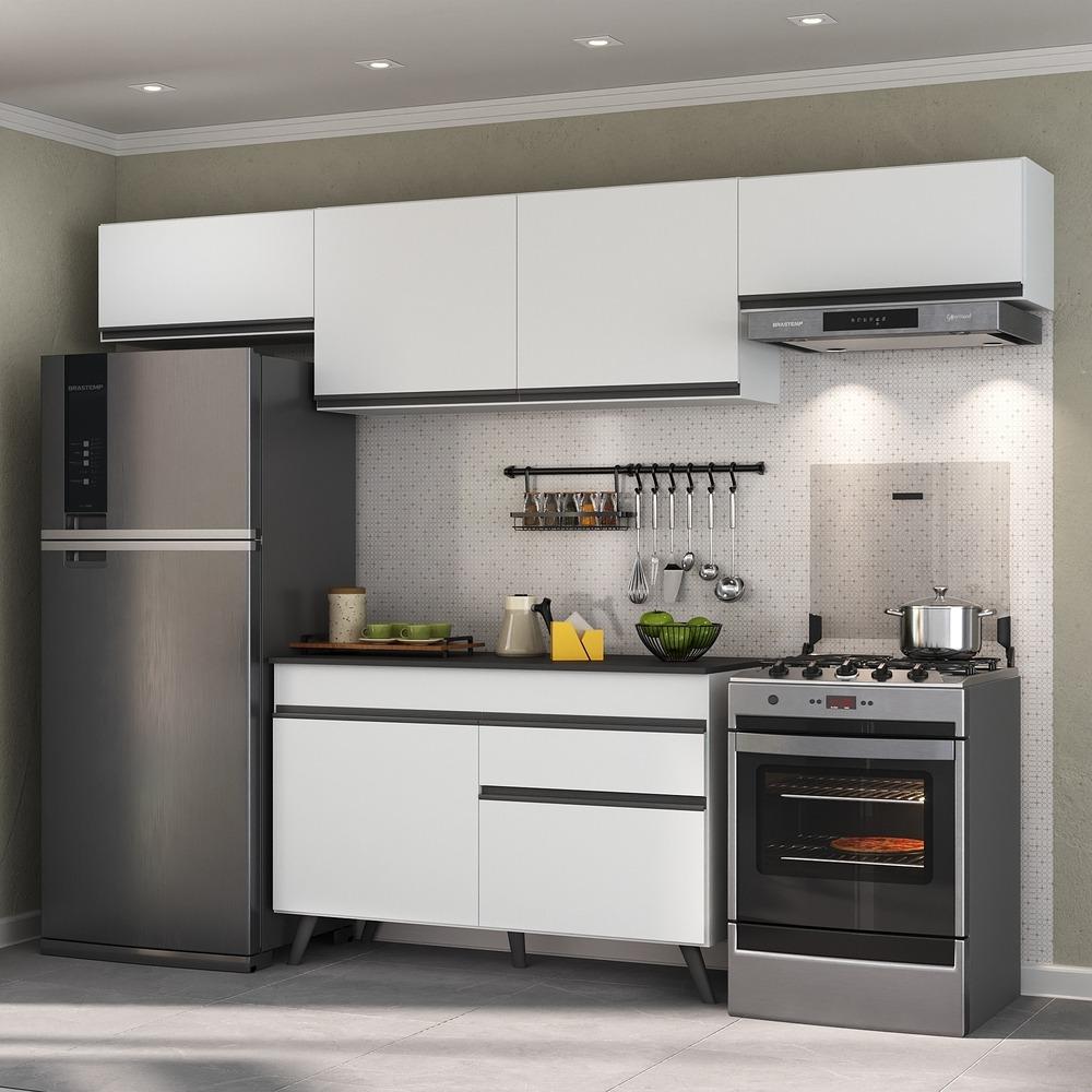 Armário de Cozinha Compacta 260cm Veneza Multimóveis V3697 Branco/Preto