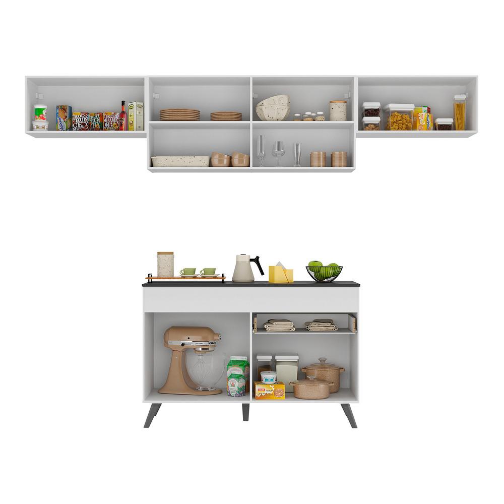 Armário de Cozinha Compacta 260cm Veneza Multimóveis V3697 Branco/Preto