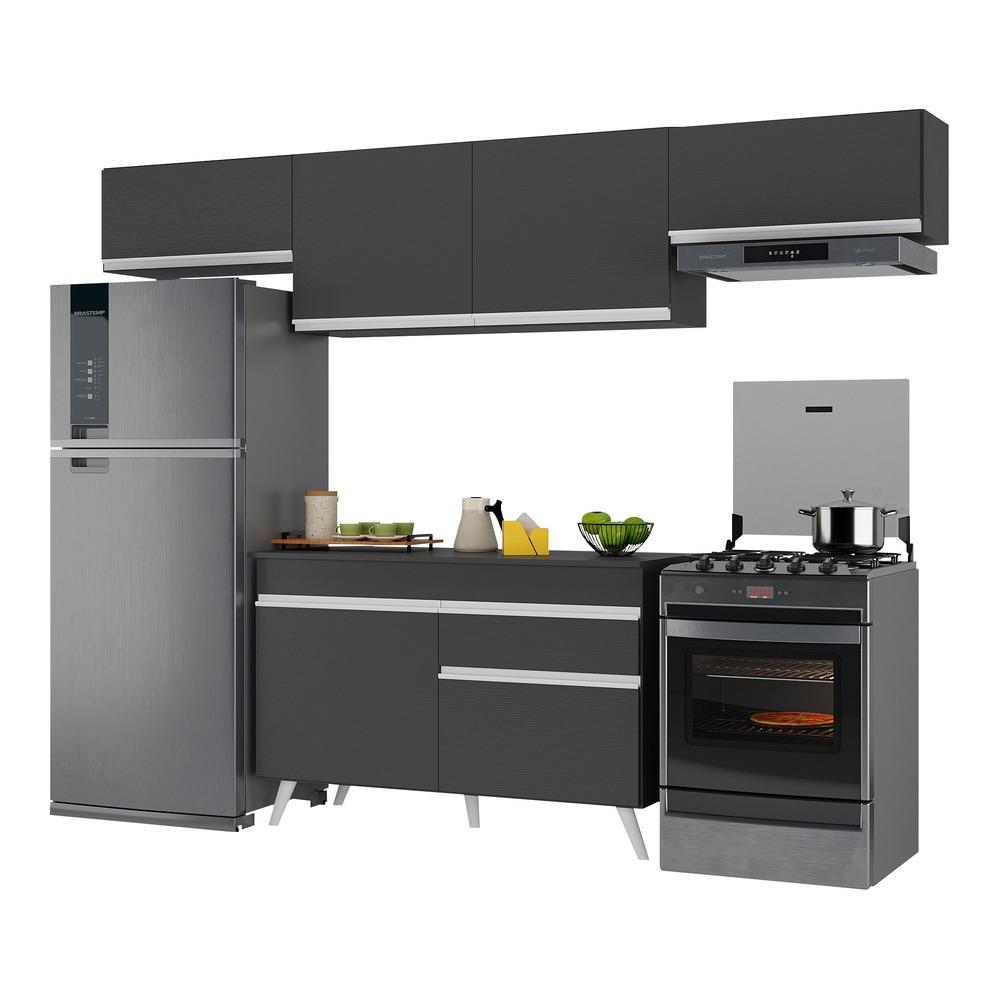 Armário de Cozinha Compacta 260cm Veneza Multimóveis V3697 Preto/Branco
