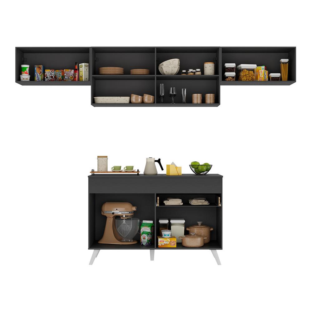 Armário de Cozinha Compacta 260cm Veneza Multimóveis V3697 Preto/Branco