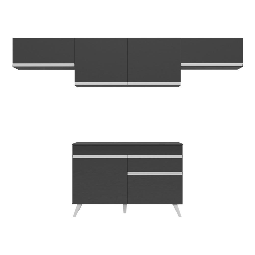 Armário de Cozinha Compacta 260cm Veneza Multimóveis V3697 Preto/Branco