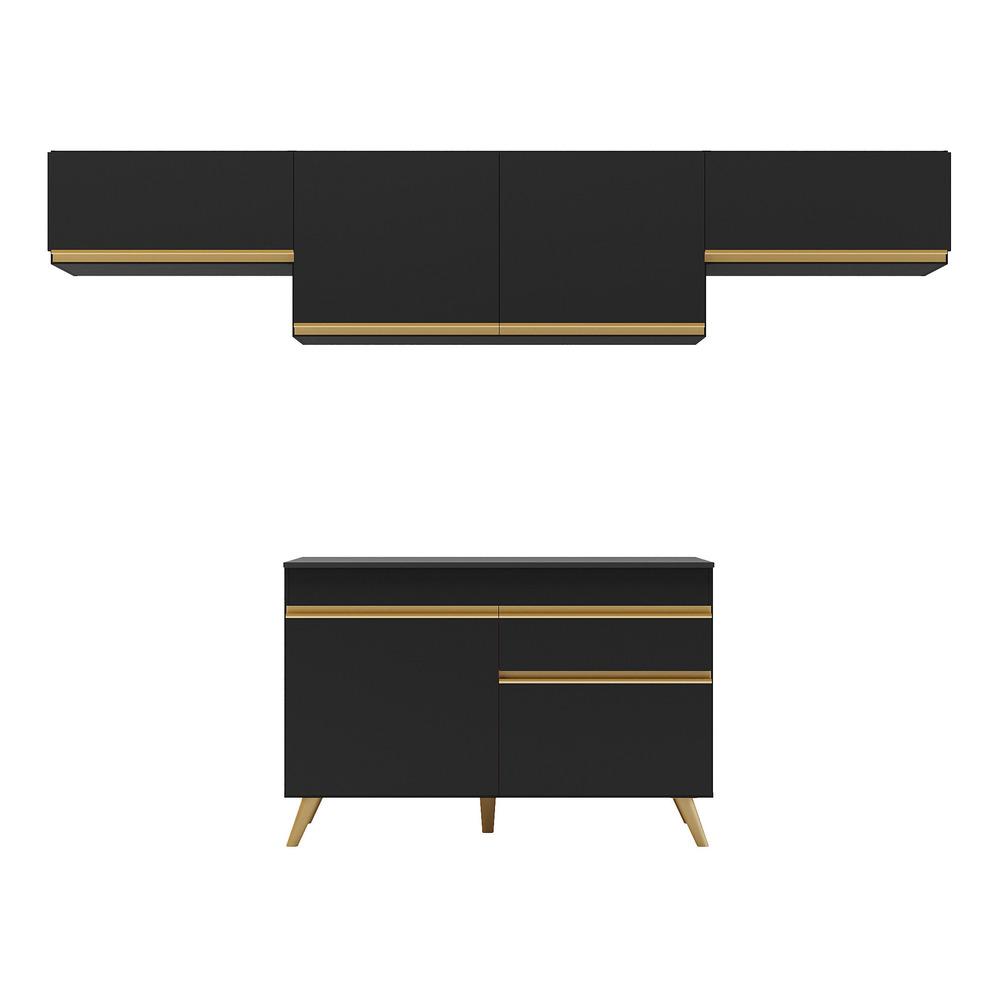 Armário de Cozinha Compacta 260cm Veneza Multimóveis V3697 Preto/Dourado