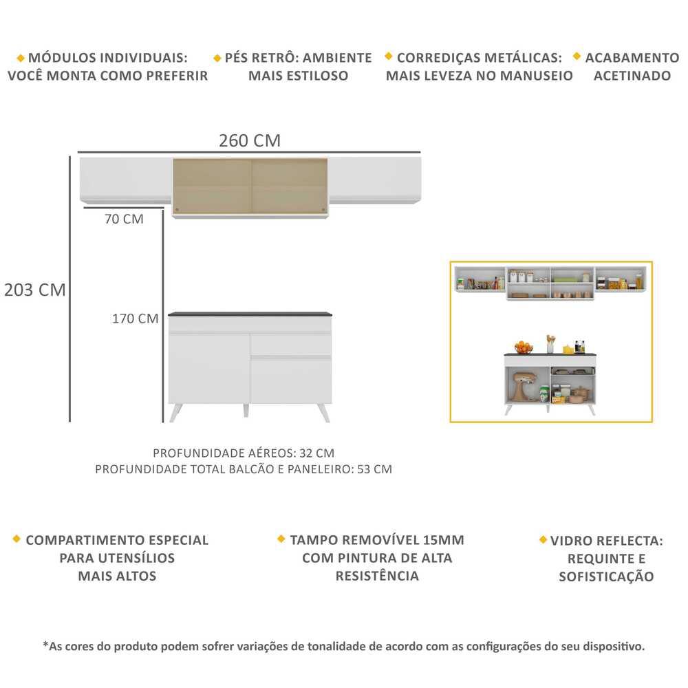 Armário de Cozinha Compacta 260cm Veneza Multimóveis V3698 Branco