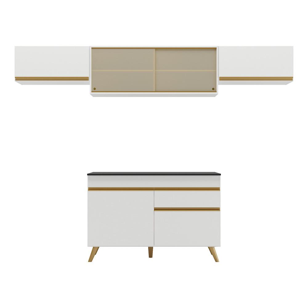 Armário de Cozinha Compacta 260cm Veneza Multimóveis V3698 Branco/Dourado