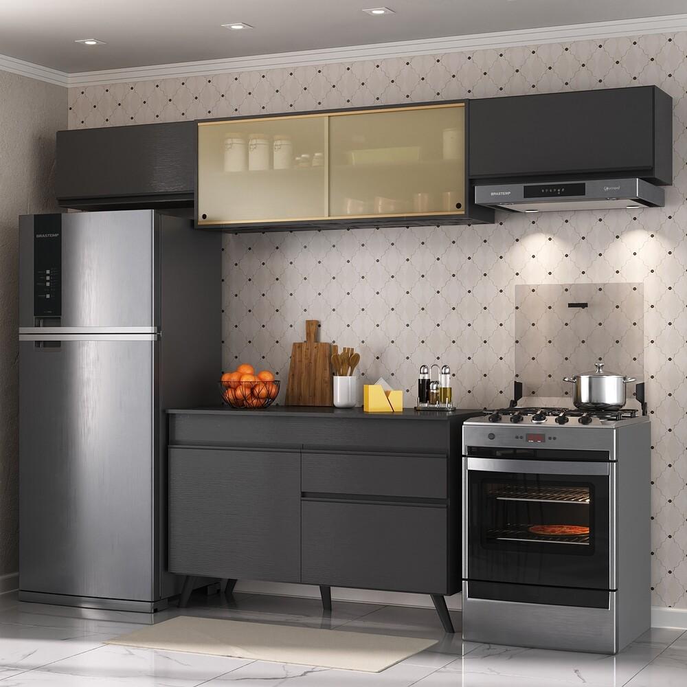 Armário de Cozinha Compacta 260cm Veneza Multimóveis V3698 Preto