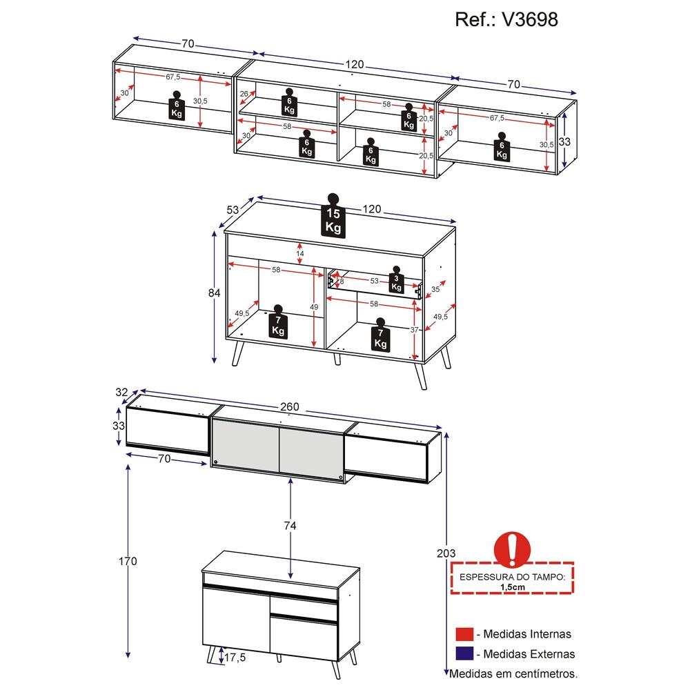 Armário de Cozinha Compacta 260cm Veneza Multimóveis V3698 Preto