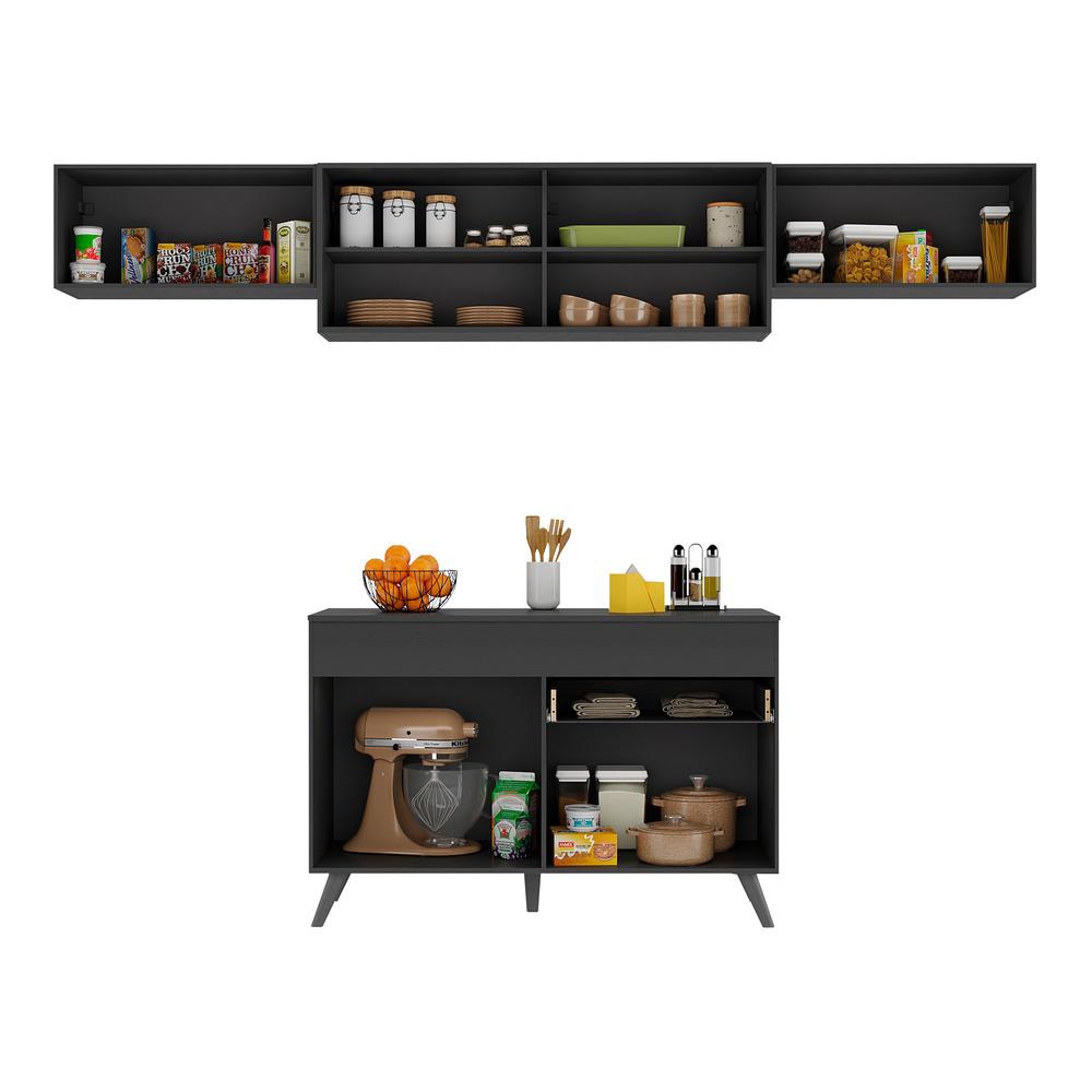 Armário de Cozinha Compacta 260cm Veneza Multimóveis V3698 Preto