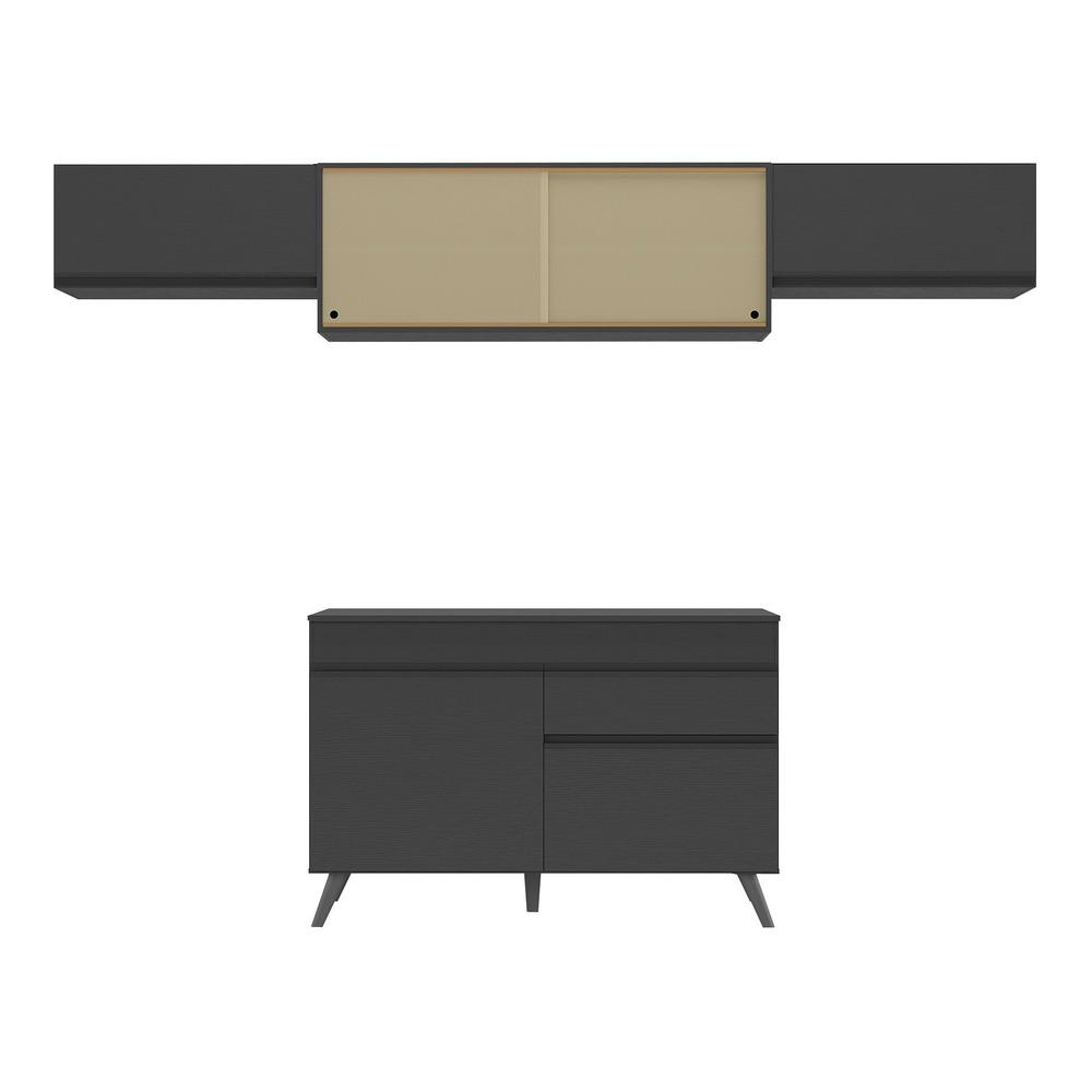 Armário de Cozinha Compacta 260cm Veneza Multimóveis V3698 Preto