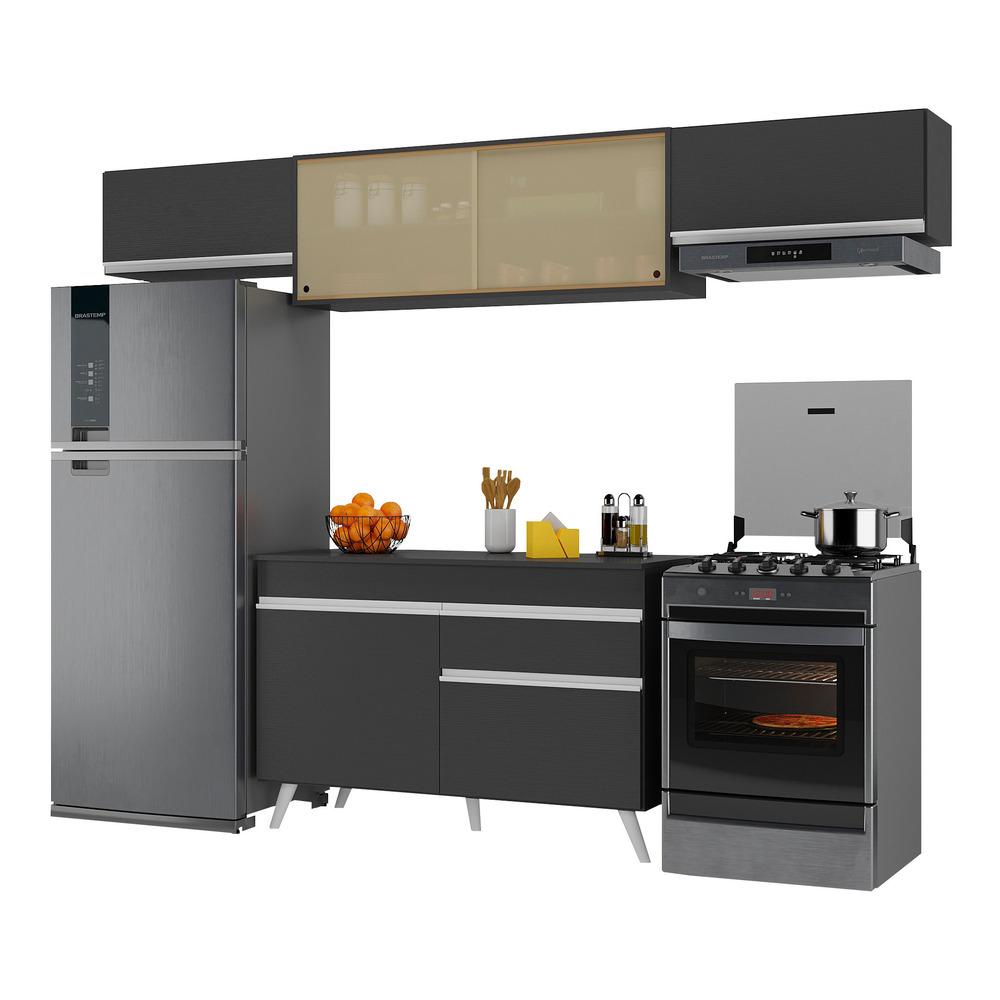 Armário de Cozinha Compacta 260cm Veneza Multimóveis V3698 Preto/Branco