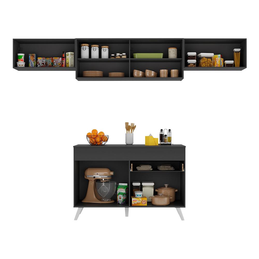 Armário de Cozinha Compacta 260cm Veneza Multimóveis V3698 Preto/Branco