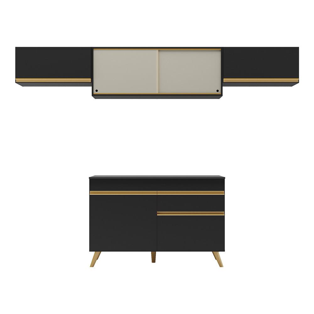 Armário de Cozinha Compacta 260cm Veneza Multimóveis V3698 Preto/Dourado