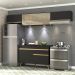 Armário de Cozinha Compacta 260cm com Leds Veneza Up Multimóveis V2023 Preto/Dourado
