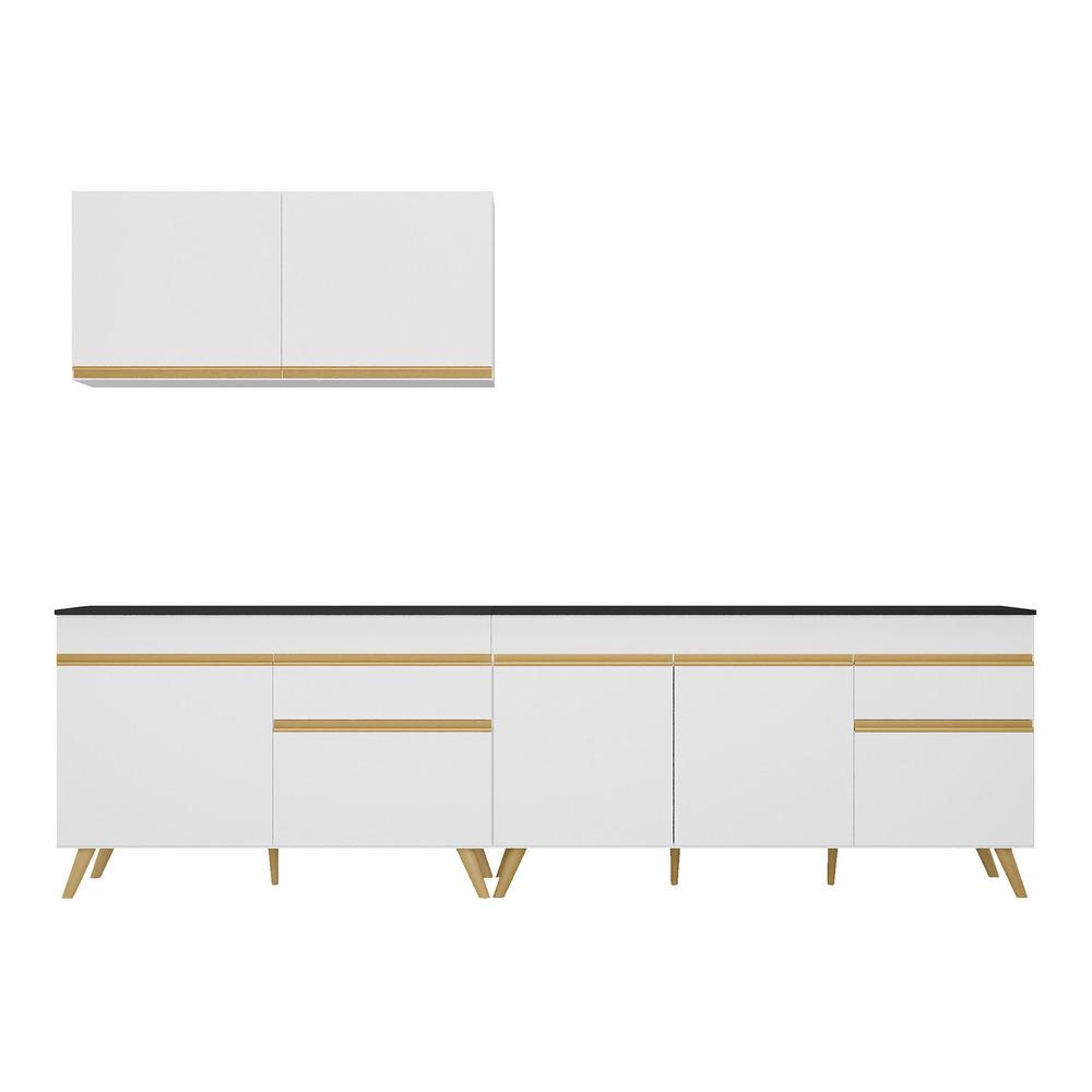 Armário de Cozinha Compacta 270cm Veneza Multimóveis V2076 Branco/Dourado
