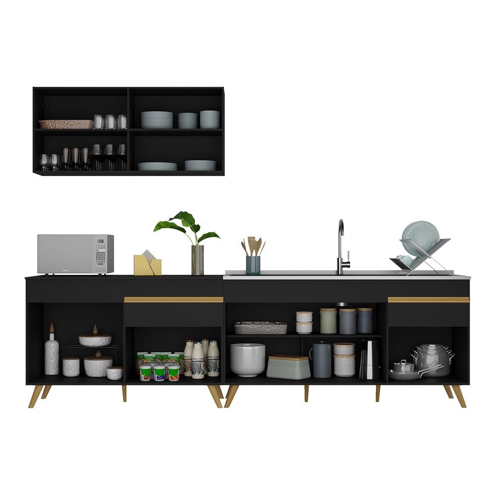 Armário de Cozinha Compacta 270cm Veneza Multimóveis V2076 Preto/Dourado