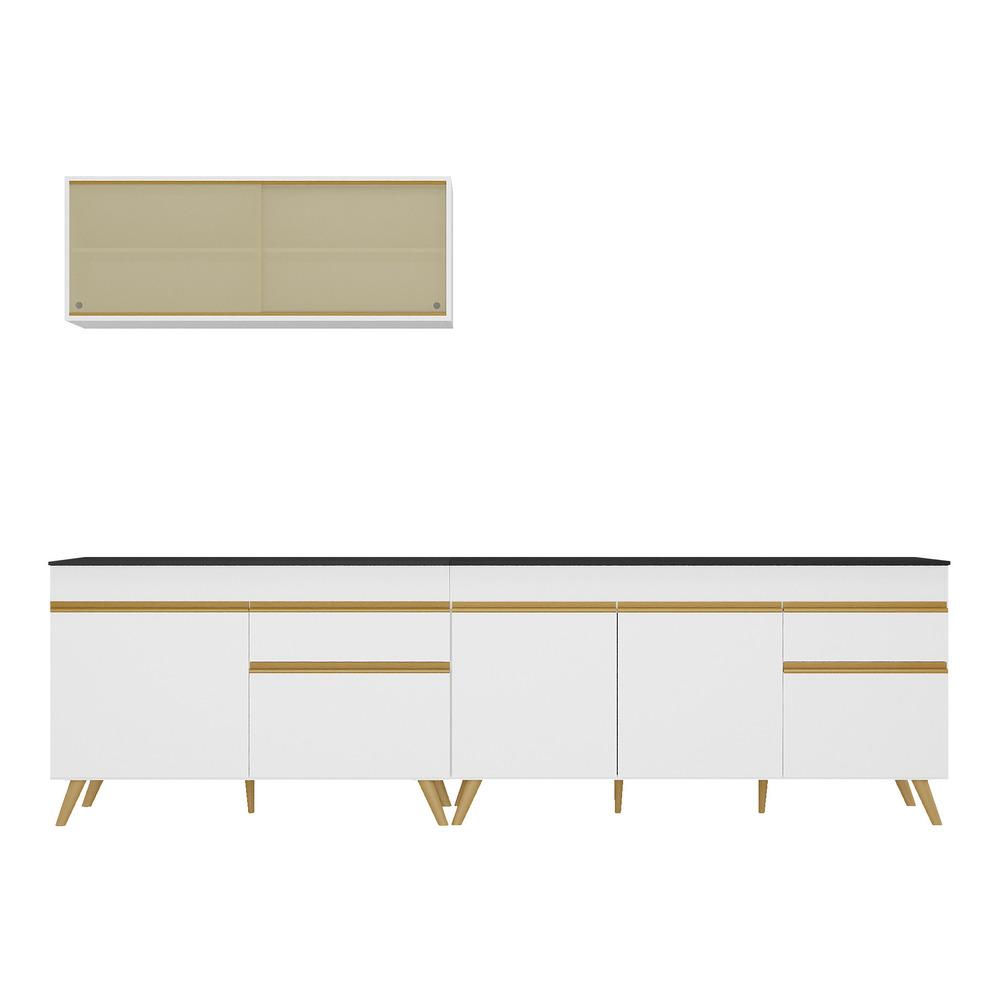 Armário de Cozinha Compacta 270cm Veneza Multimóveis V2077 Branco/Dourado