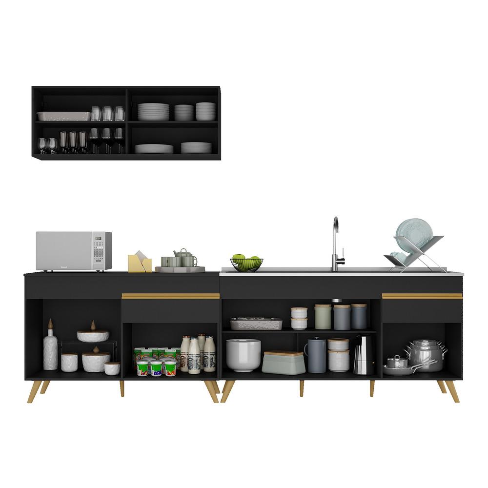 Armário de Cozinha Compacta 270cm Veneza Multimóveis V2077 Preto/Dourado