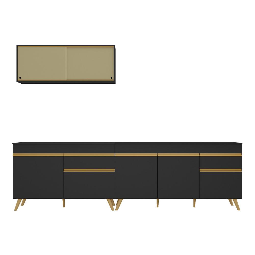 Armário de Cozinha Compacta 270cm Veneza Multimóveis V2077 Preto/Dourado