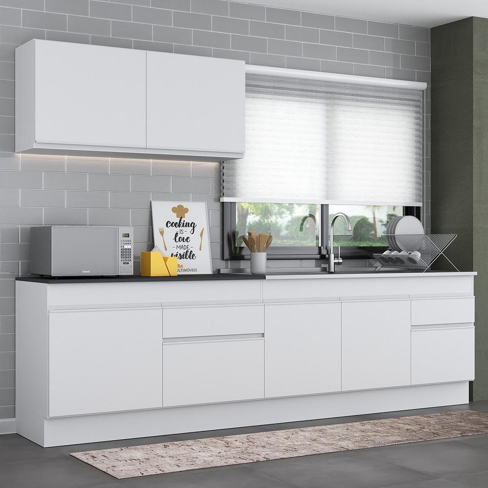 Armário de Cozinha Compacta 270cm com Rodapé Veneza Multimóveis V2111 Branco