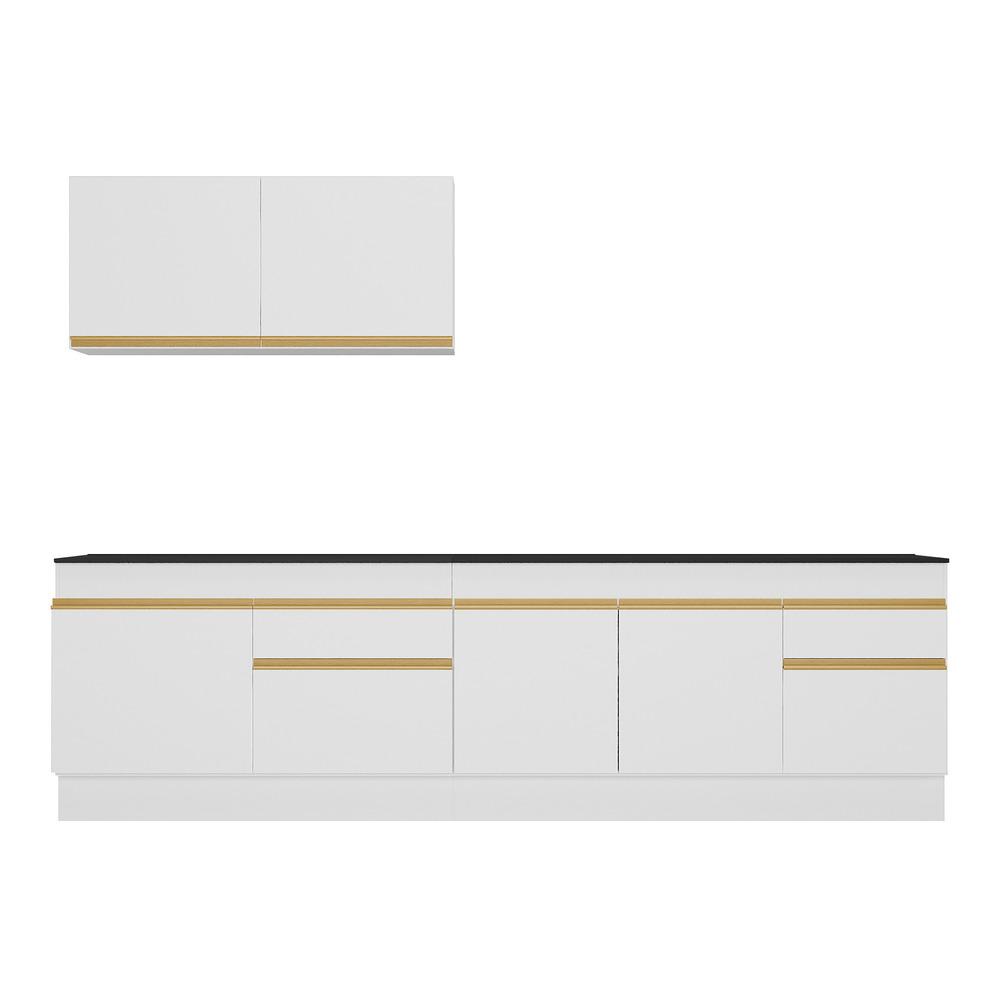 Armário de Cozinha Compacta 270cm com Rodapé Veneza Multimóveis V2111 Branco/Dourado