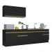 Armário de Cozinha Compacta 270cm com Rodapé Veneza Multimóveis V2111 Preto/Dourado