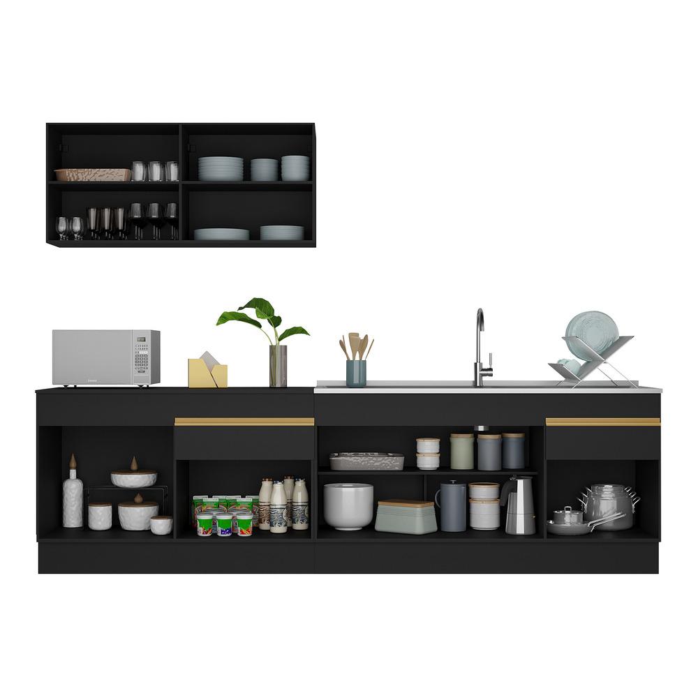 Armário de Cozinha Compacta 270cm com Rodapé Veneza Multimóveis V2111 Preto/Dourado