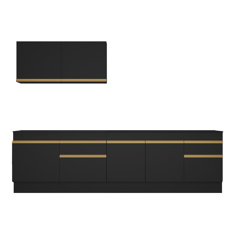 Armário de Cozinha Compacta 270cm com Rodapé Veneza Multimóveis V2111 Preto/Dourado