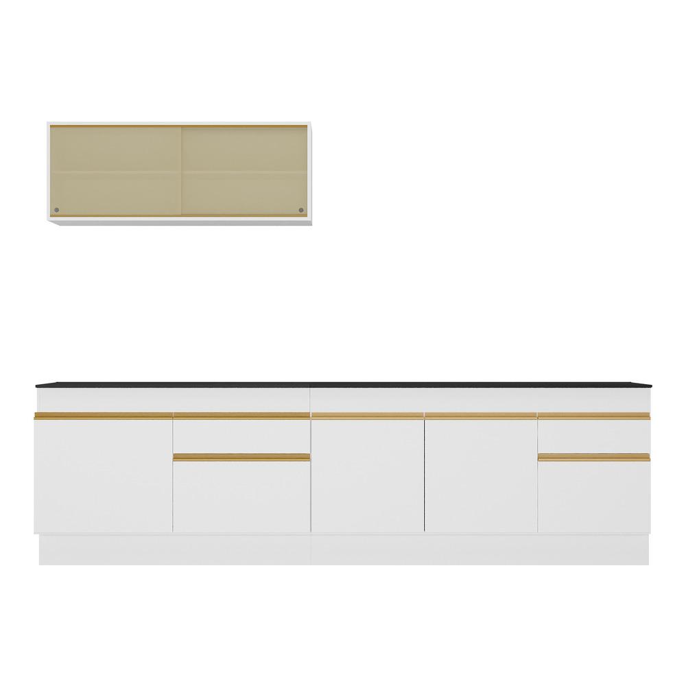 Armário de Cozinha Compacta 270cm com Rodapé Veneza Multimóveis V2112 Branco/Dourado