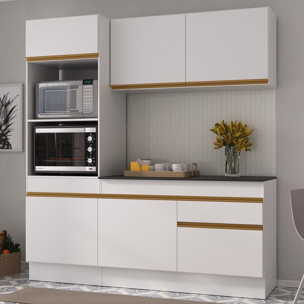 Armário de Cozinha Compacta 3 peças com Rodapé MP2177 Made Multimóveis Branco/Dourado