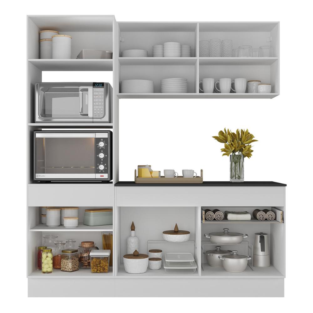 Armário de Cozinha Compacta 3 peças com Rodapé MP2177 Made Multimóveis Branco/Dourado