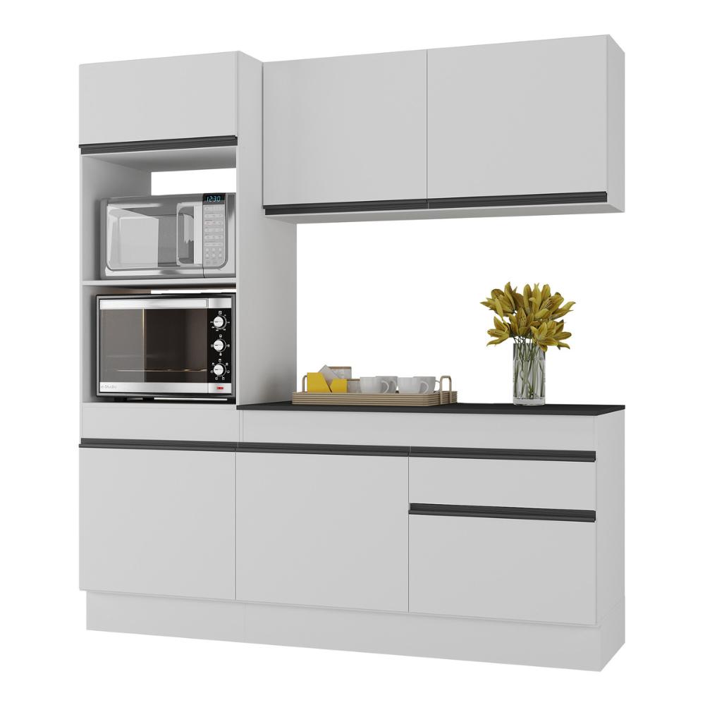 Armário de Cozinha Compacta 3 peças com Rodapé MP2177 Made Multimóveis Branco/Preto