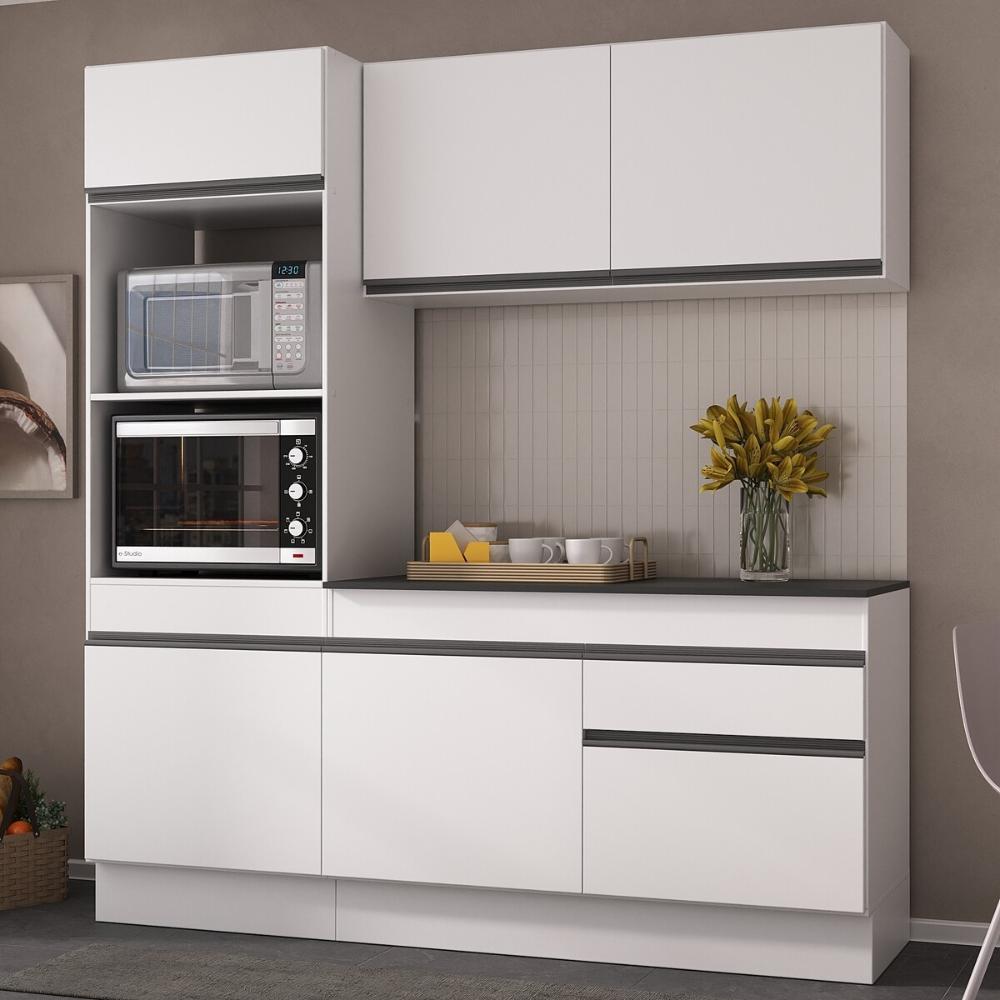 Armário de Cozinha Compacta 3 peças com Rodapé MP2177 Made Multimóveis Branco/Preto