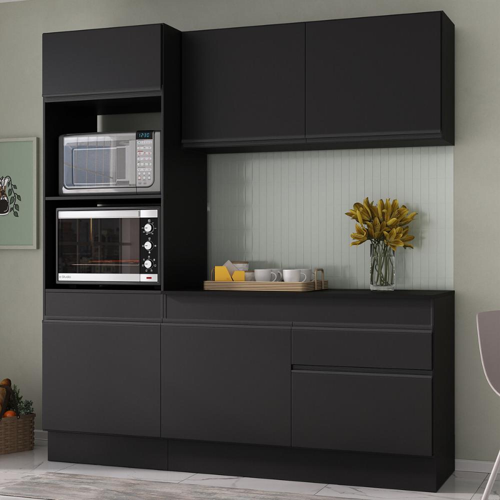 Armário de Cozinha Compacta 3 peças com Rodapé MP2177 Made Multimóveis Preto