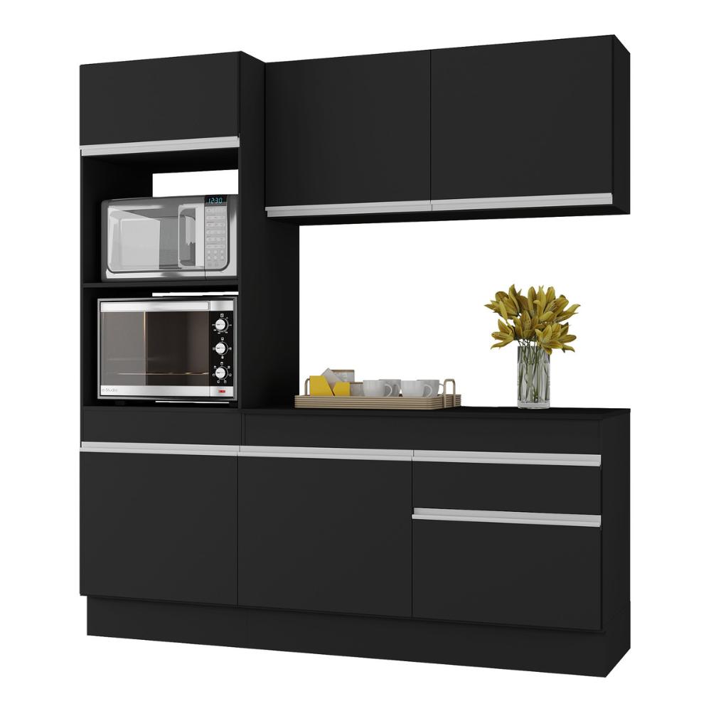 Armário de Cozinha Compacta 3 peças com Rodapé MP2177 Made Multimóveis Preto/Branco