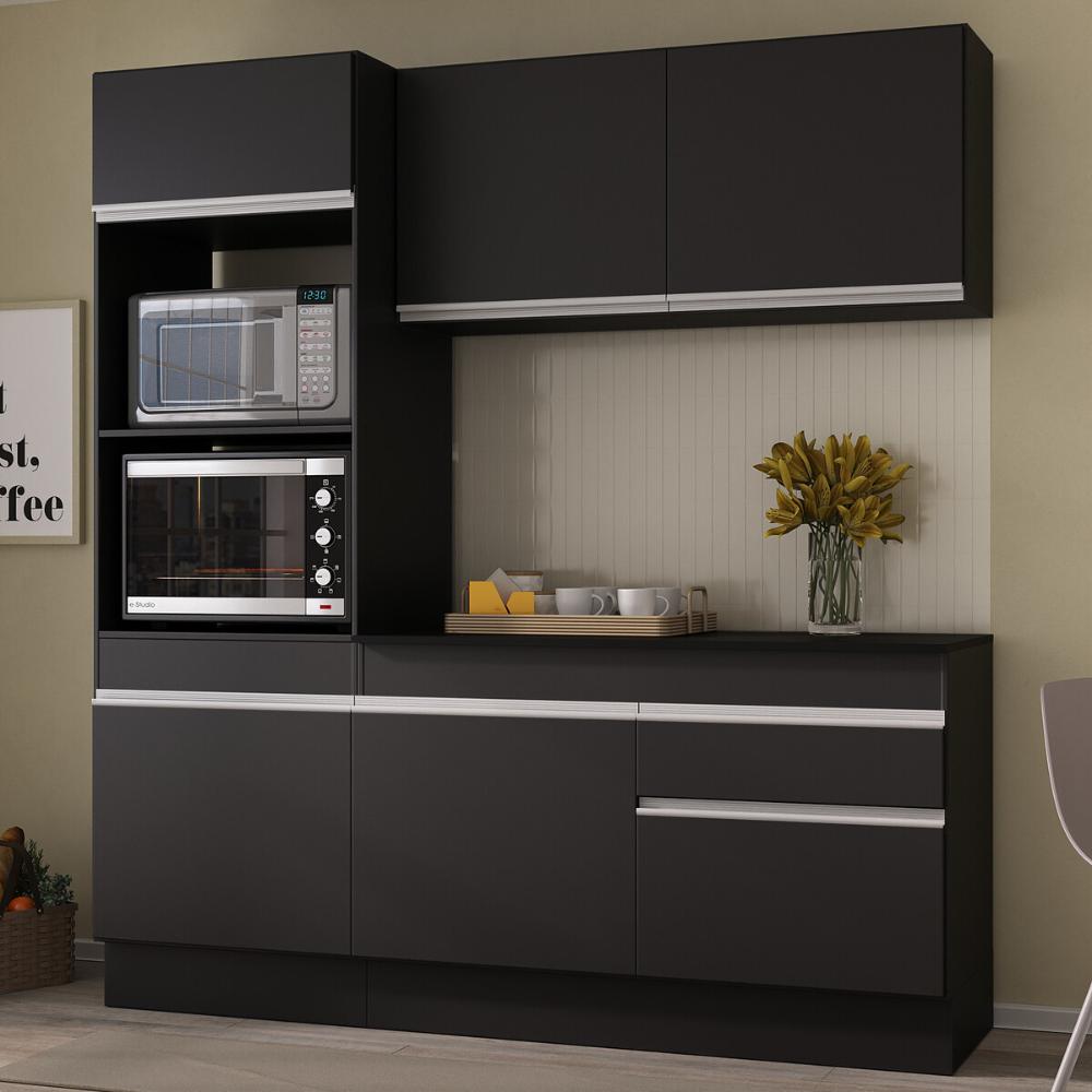 Armário de Cozinha Compacta 3 peças com Rodapé MP2177 Made Multimóveis Preto/Branco