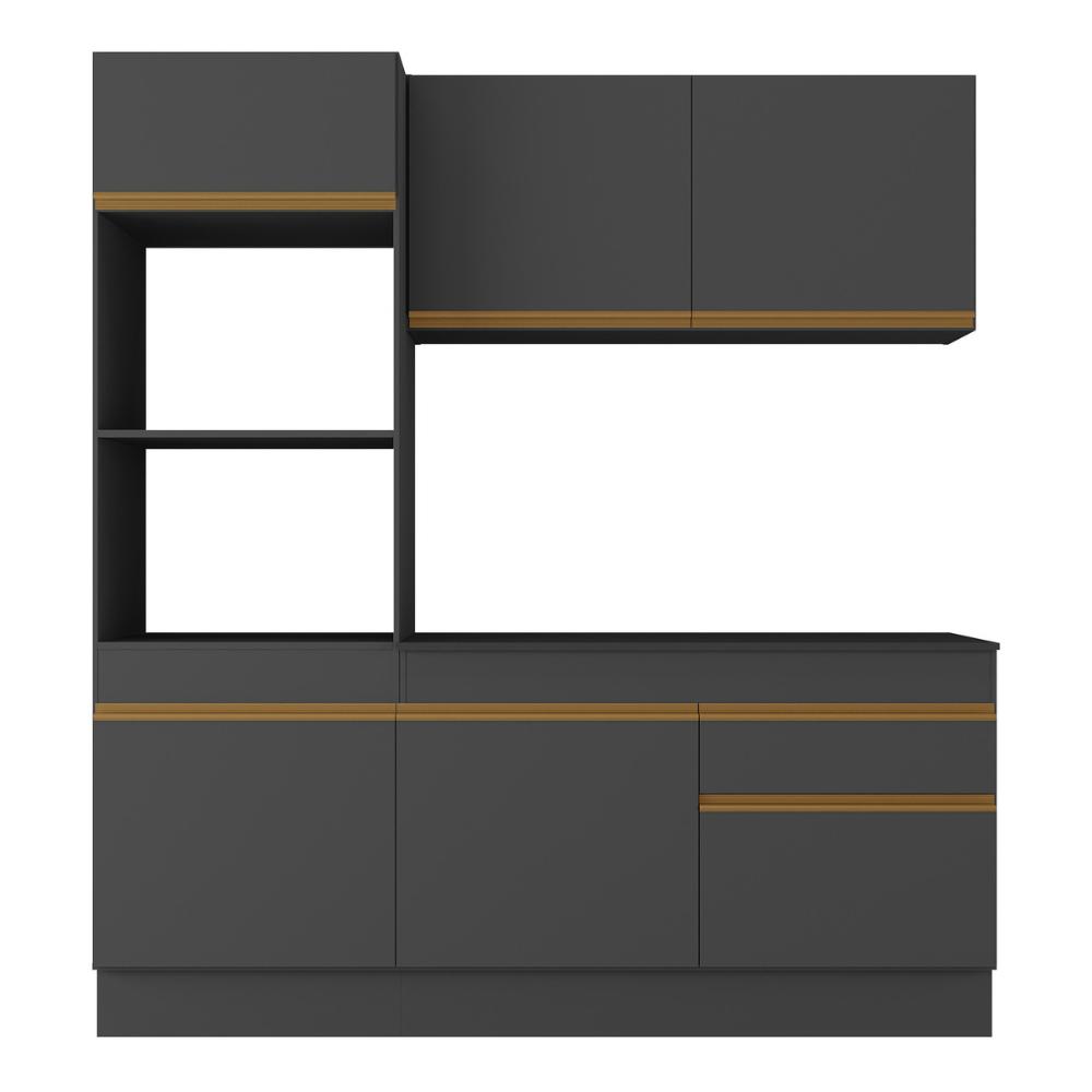 Armário de Cozinha Compacta 3 peças com Rodapé MP2177 Made Multimóveis Preto/Dourado