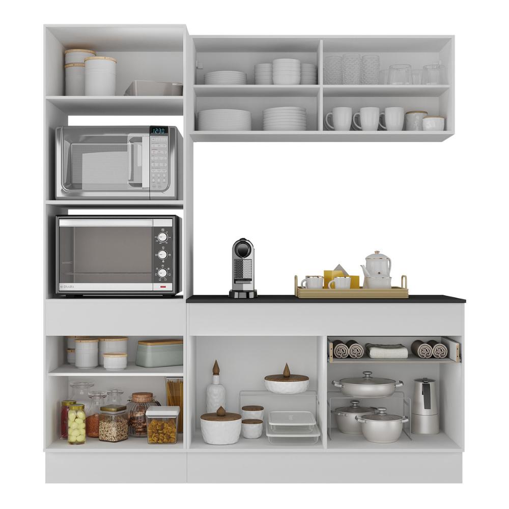 Armário de Cozinha Compacta 3 peças com Rodapé MP2178 Made Multimóveis Branco/Dourado