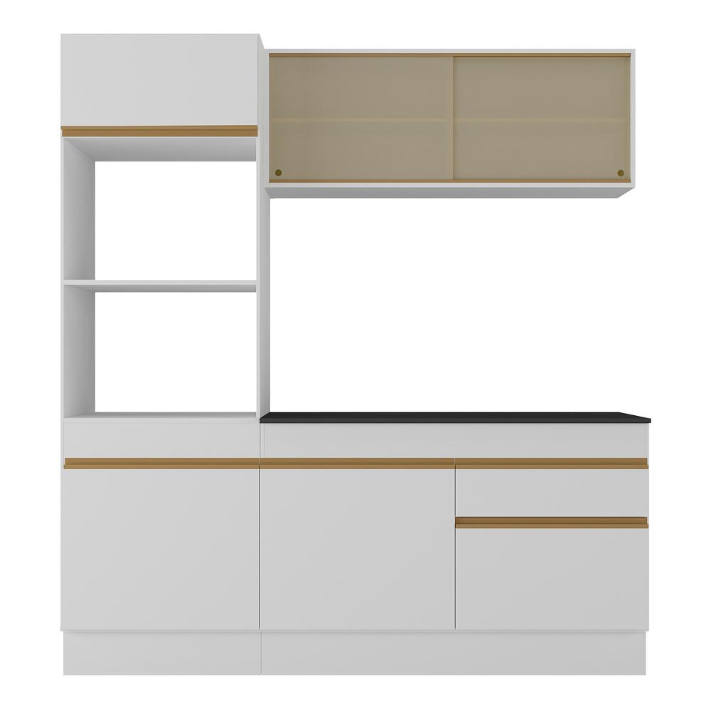 Armário de Cozinha Compacta 3 peças com Rodapé MP2178 Made Multimóveis Branco/Dourado