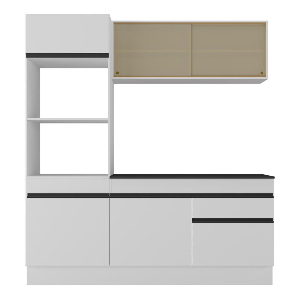 Armário de Cozinha Compacta 3 peças com Rodapé MP2178 Made Multimóveis Branco/Preto