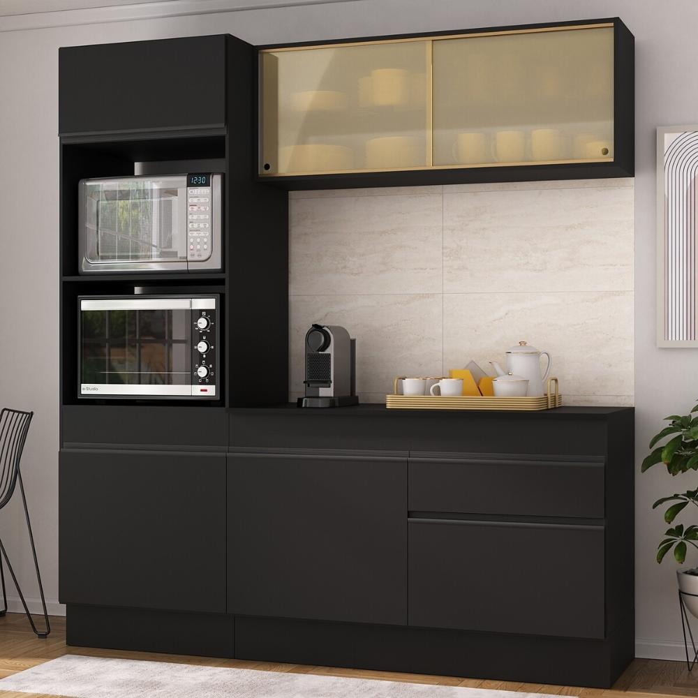Armário de Cozinha Compacta 3 peças com Rodapé MP2178 Made Multimóveis Preto