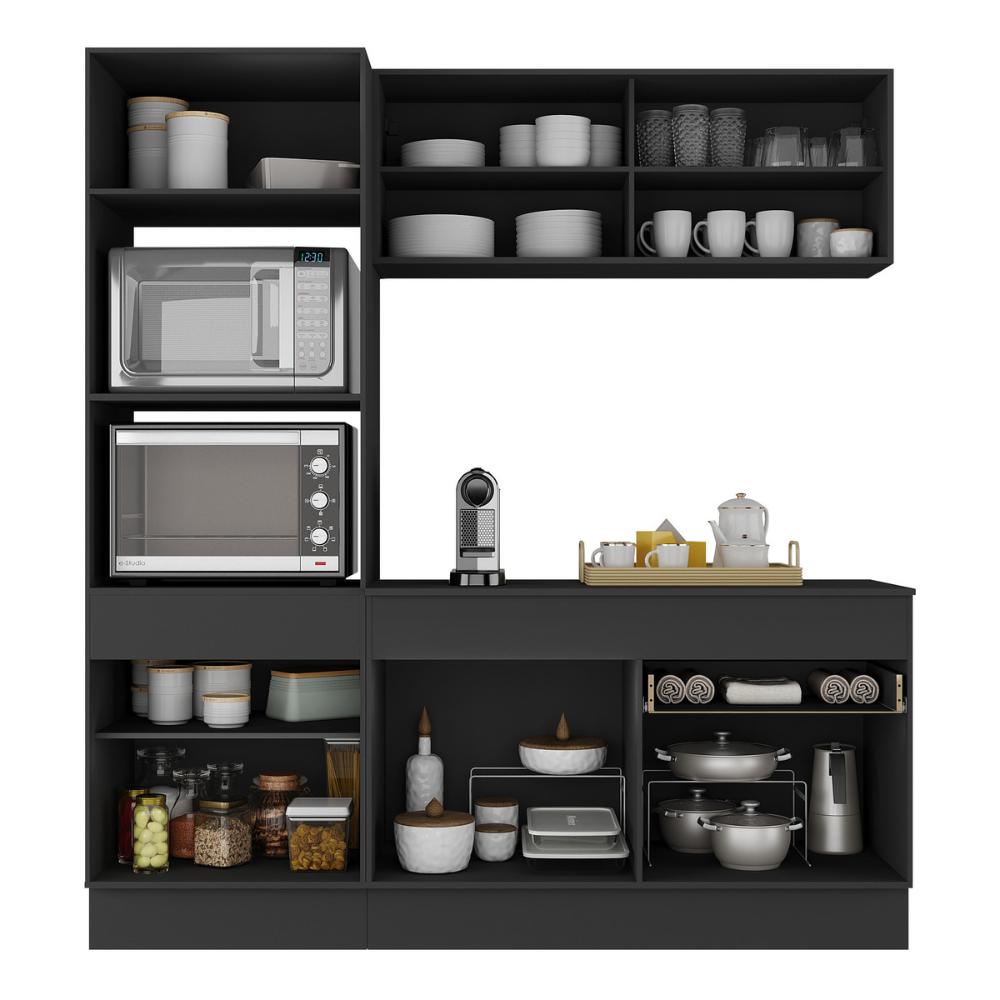 Armário de Cozinha Compacta 3 peças com Rodapé MP2178 Made Multimóveis Preto
