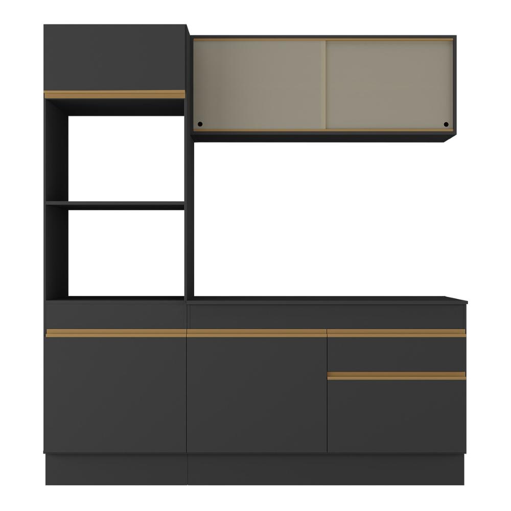 Armário de Cozinha Compacta 3 peças com Rodapé MP2178 Made Multimóveis Preto/Dourado